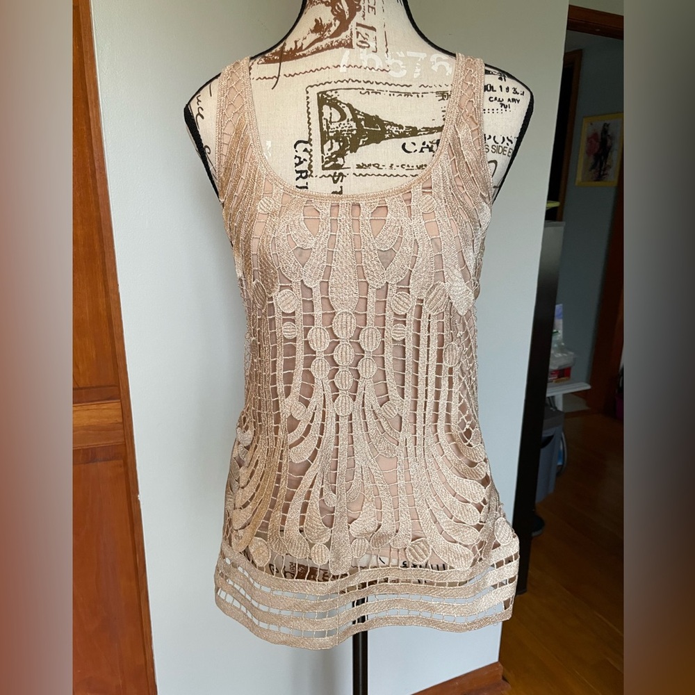 Express Rose Gold Lace Tank Top, Size S